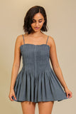Navy Sleeveless Pleated Romper