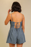 Navy Sleeveless Pleated Romper