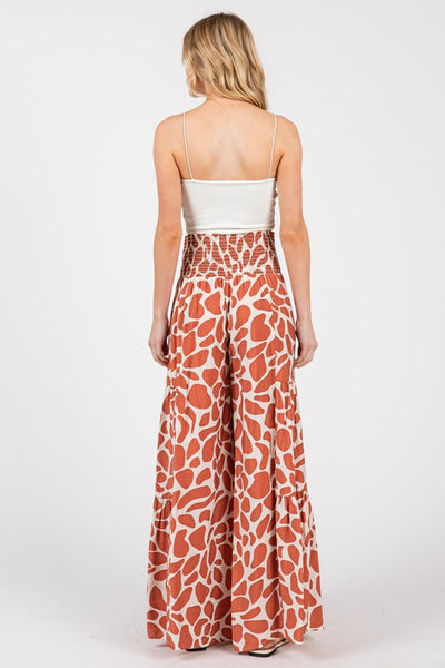 Orange Waist Smocked Tiered Maxi Pants