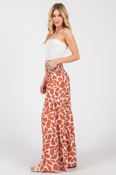 Orange Waist Smocked Tiered Maxi Pants