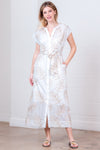 Ivory Button Down Belted Embroidery Dress