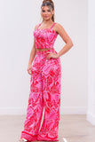 Pink Leaf Cropped Top & Pants Set
