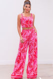 Pink Leaf Cropped Top & Pants Set