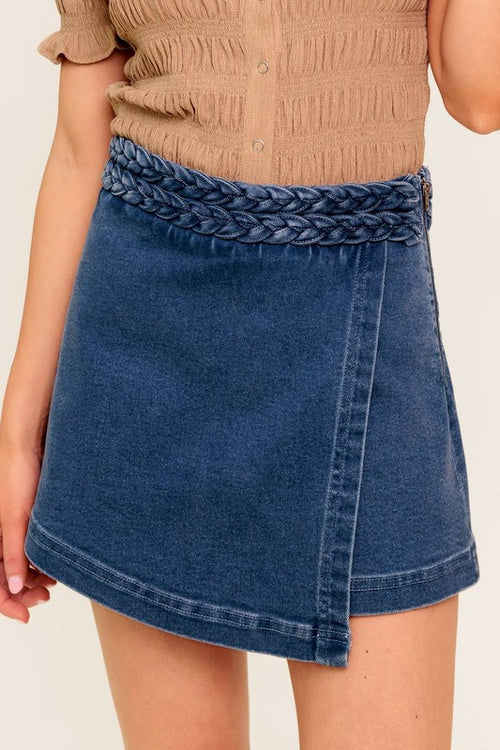 Indigo Washed Braid Detail Denim Skort