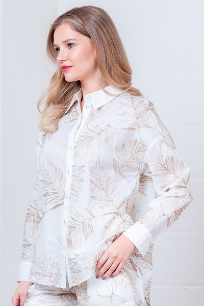 Ivory Embroidery Detail Button Down Top