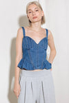 Washed Denim Top With Corset Detail