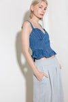 Washed Denim Top With Corset Detail