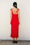 Bright Red Asymmetrical Ruffled  Open Back Maxi Dress