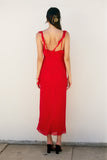 Bright Red Asymmetrical Ruffled  Open Back Maxi Dress