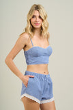 Blue Gingham Top & Shorts Set