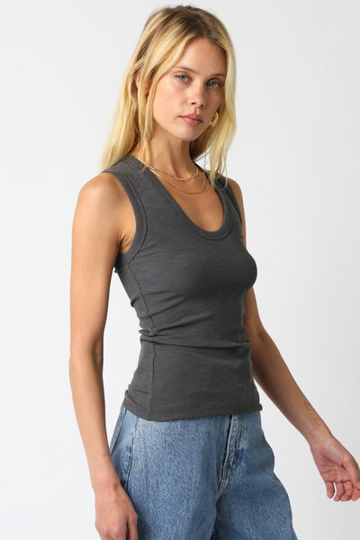 Grey Sleeveless Round Neck Tank