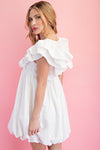 White V-Neck Ruffle Sleeve Bubble Dress