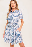 Blue Floral Tie Wrap Dress