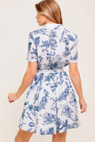 Blue Floral Tie Wrap Dress