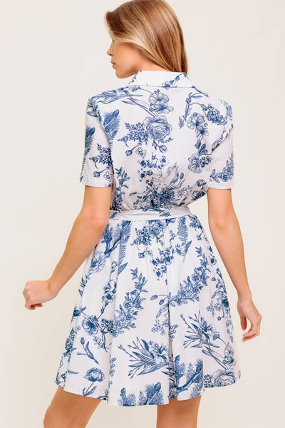 Blue Floral Tie Wrap Dress