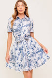 Blue Floral Tie Wrap Dress
