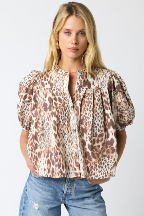 Puff Sleeve Leopard Print Top