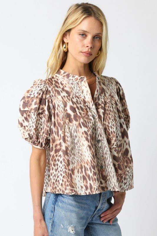 Puff Sleeve Leopard Print Top