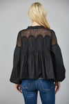 Black Lace Applique Detail Long Sleeve Blouse