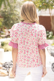 Pink Floral Print Lace Detail Blouse