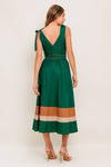 Green Color Blocked Woven Midi Dress