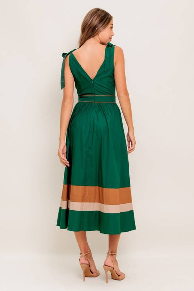 Green Color Blocked Woven Midi Dress