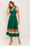 Green Color Blocked Woven Midi Dress