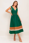 Green Color Blocked Woven Midi Dress