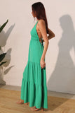 Green Crepe Tiered Halter Maxi Dress