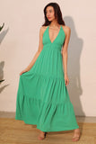 Green Crepe Tiered Halter Maxi Dress