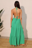 Green Crepe Tiered Halter Maxi Dress