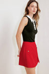 Red Woven Skort With Button Detail