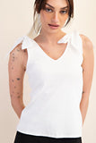 White Ribbon Tie Knit Top