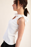 White Ribbon Tie Knit Top