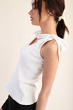 White Ribbon Tie Knit Top