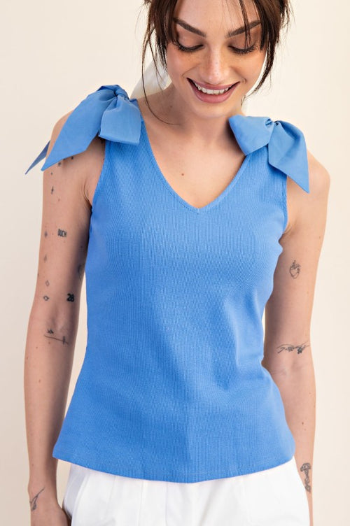 Blue Ribbon Tie Knit Top