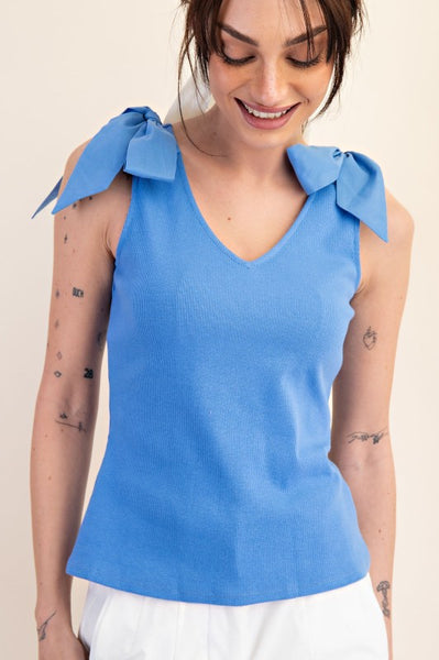 Blue Ribbon Tie Knit Top