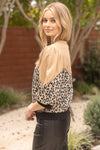 Solid And Leopard Mixed French Terry Top