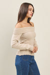 Oatmeal Pearl Detailed Off-Shoulder Sweater