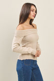 Oatmeal Pearl Detailed Off-Shoulder Sweater