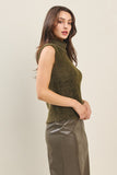 Olive Fuzzy Turtleneck Vest