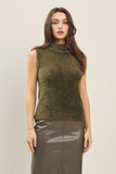 Olive Fuzzy Turtleneck Vest