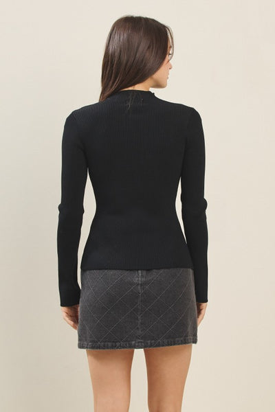 Semi-sheer Mockneck Sweater Top