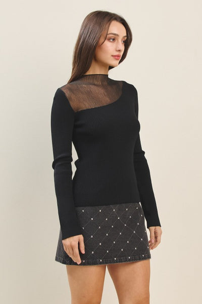 Semi-sheer Mockneck Sweater Top