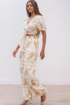 Beige Paisley Embroidered Top & Pants Set