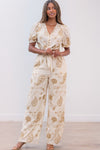 Beige Paisley Embroidered Top & Pants Set