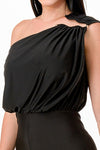 Black Asymmetrical Shoulder Detail Jumpsuit