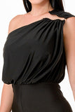 Black Asymmetrical Shoulder Detail Jumpsuit