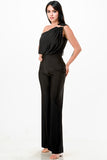 Black Asymmetrical Shoulder Detail Jumpsuit
