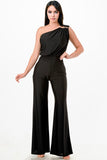 Black Asymmetrical Shoulder Detail Jumpsuit